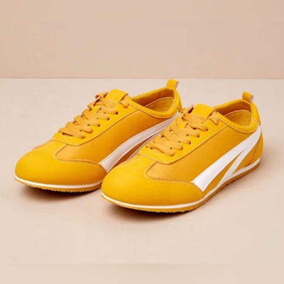 Perri Yellow White Color Block Lace Up Sneakers - Picture 1 of 5
